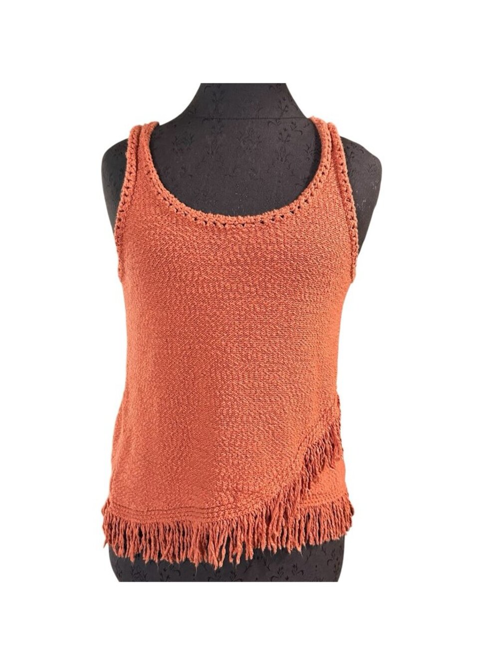 Anthropologie Akemi + Kin Sweater Tank Boho Fringe Knit Size Small Terracotta